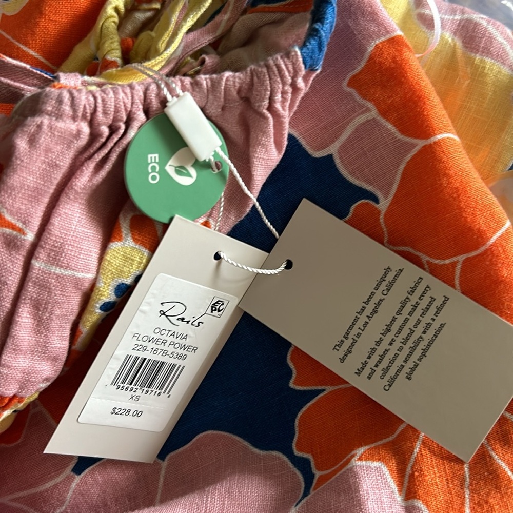 Rails NWT Octavia Flower Power Dress XS Linen Pink Blue Yellow Orange Floral - Picture 8 of 8